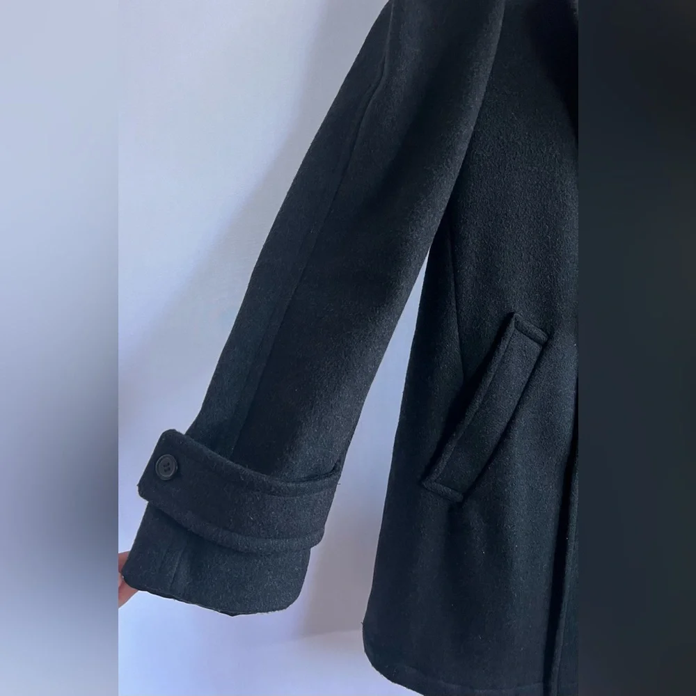 Club Uomo Mens Double Breasted Quilted Lining Wool Blend Peacoat Black Size‎ 42R